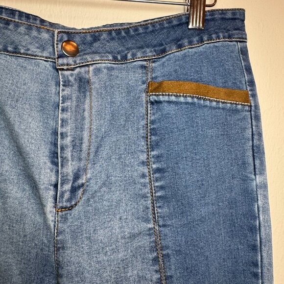 Hummingbird Womens Medium Patchwork Flare Jeans High Rise Boho Raw Hem Two Tone - Picture 3 of 7